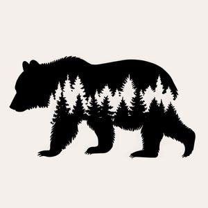 Grizzly Bear in Forest SVG | Wildlife Forest Scene SVG | Bear Hunting Design | Nature Cut File for Cricut and Silhouette