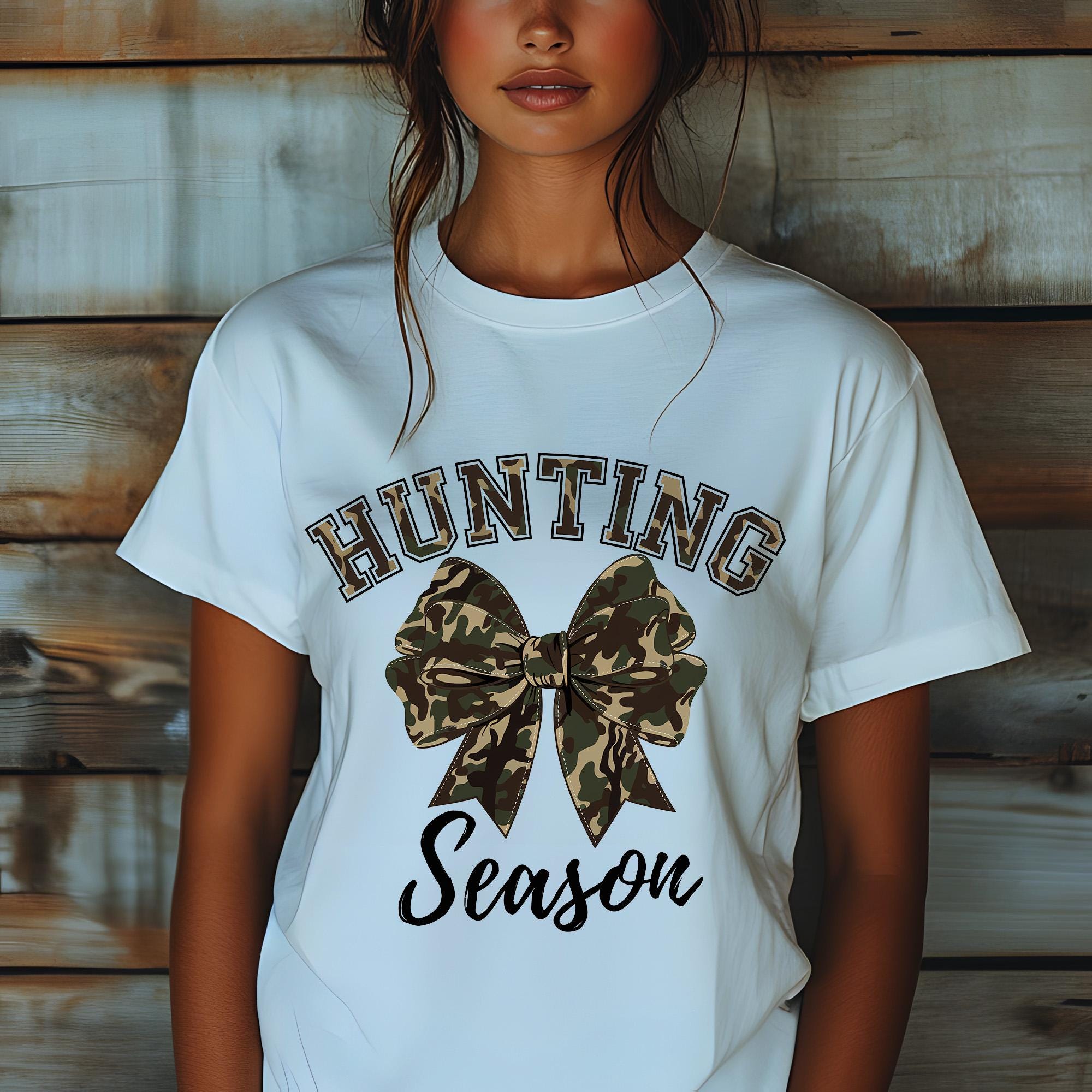 Hunting Season Coquette Bow PNG Girls Camo Bow Shirt Design Old School ...