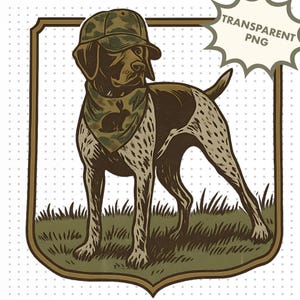 Hunting Dog PNG | Rustic Farm Dog in Camo Hat and Rabbit Bandana | Country Boy Upland Bird Hunting Sublimation Outdoor Life Design