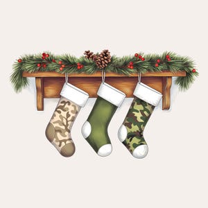 Weihnachtsstrümpfe PNG | Jagd Camo Weihnachtsstrümpfe | Kamin Dekor | Jägers Weihnachten Clipart | Feiertagsstrümpfe Sublimation