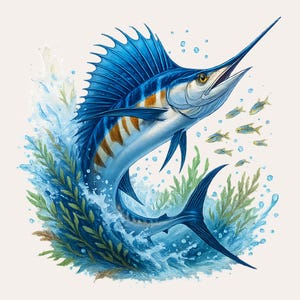 Segelfisch Sublimation PNG | Sport Fischerboot Design | Salzwasser Angeln Shirt Kunst | 300DPI High-Res Digitaler Download für DTG & Sublimation