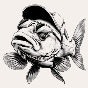 Fisch SVG | Fisch mit Brille Clipart | Angelschnur Kunst Sublimation | Lustiges Fischer Design | Cartoon Fisch Vektor für Cricut