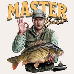 Maestro cebo PNG / Divertido clipart de pesca / Diseño de sublimación de pescador sosteniendo un pez / Diseño de camiseta de pesca / Fondo transparente