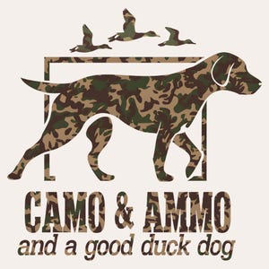 Perro de caza con camuflaje y munición PNG / Descarga digital de caza de patos / Sublimación de perro de caza / Impresión de camuflaje PNG