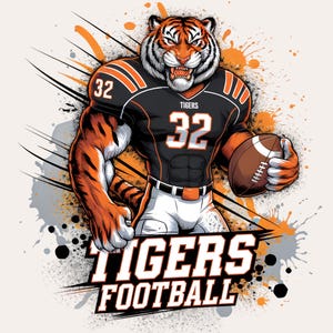 Tigers Football PNG | Tigers T-Shirt Sublimation | Digital Download File | Tigers School Spirit Tee | Tiger Mascot Logo Instant Download