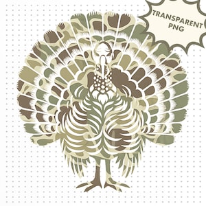 Camo Turkey png | Bold Camouflage Turkey Hunting Clipart | Rustic Thanksgiving Sublimation Design | Southern Hunting Shirt Art