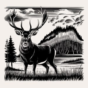 Bugling Bull Elk SVG | Elk Hunting Cut Files | Laser Cut Design | Elk in Mountains Hunting SVG | Bull Elk Sublimation Download