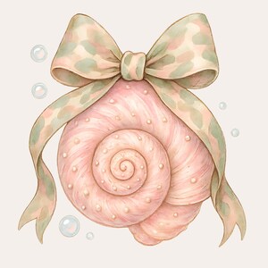Coquette Seashell PNG | Pink Shell with Camo Bow Sublimation Design | Cute Coastal Clipart | Girly Beach Summer Aesthetic PNG