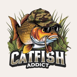 Amante del bagre PNG / Diseño divertido de sublimación de pesca de bagre / Camiseta de bagre azul PNG / Pez humorístico PNG / Bagre con gorra png
