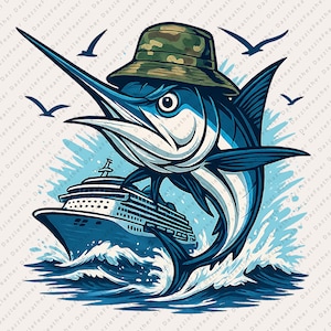Camo Hat Marlin Fishing PNG | Deep Sea Sport Fishing Design | Saltwater Sublimation Art | Transparent Background DTG DTF Print Files