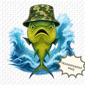 Golden Dorado PNG | Salty Boy Camo Bucket Hat Design | Jumping Mahi Mahi Fishing Sublimation | Deep Sea Fisherman Art