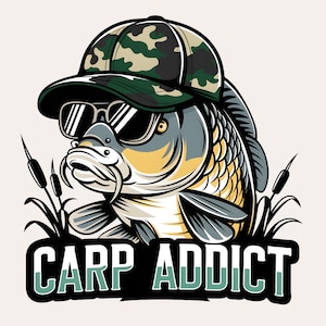 Accro à la carpe à la pêche PNG | Sublimation humoristique pour la pêche à la carpe | Chemise carpe commune PNG | Conception drôle de poisson | Carpe à capuchon arrière PNG