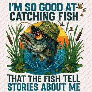 So Good at Catching Fish PNG | Funny Bass Fishing with Camo Hat Sublimation Design | Angler Humor Fisherman Shirt Clipart for Outdoor Life