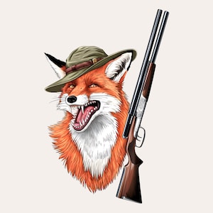Jagervos met hoed, png PNGEgg | Bos dieren clipart | Ontwerp met vossenjager | Rustieke sublimatiekunst | Illustratie bos dieren in het wild