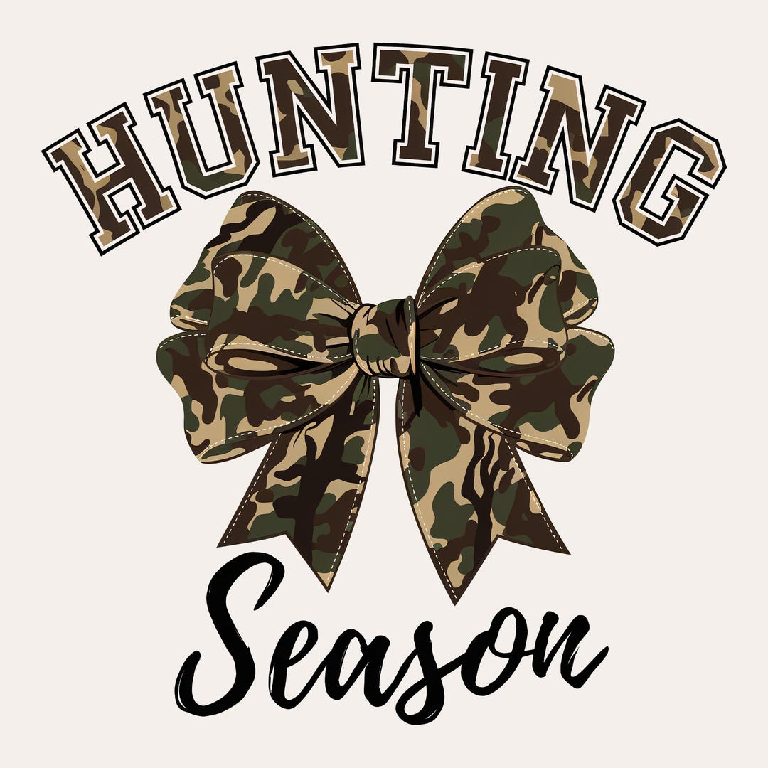 Hunting Season Coquette Bow PNG | Girls Camo Bow Shirt Design | Old ...