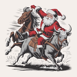 Père Noël en bouledogue PNG | Noël western rétro PNG | Conception de sublimation de cow-boy | dossier vintage des Fêtes du Sud | Imprimé de vêtements pour hommes