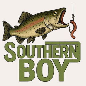 Southern Boy png | Bass fish biting worm design sublimation 300dpi image print file for boys country fishing gift rustic outdoors tee