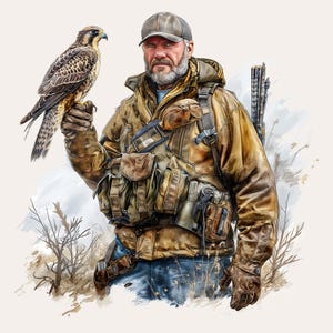 Jäger und Falke PNG | Falknerei Clipart Design | Wildtiere Kunst für Outdoor Enthusiasten | Transparenter Hintergrund | Digitale Jagd Illustration