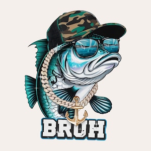 PNG de pesca de lubina divertida / Diseño de sublimación de pez en gorra / Descarga digital para camisetas y artículos de pesca / Camiseta de pesca para niños