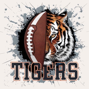 Tigers Football PNG | Tigers Mascot T-shirt Sublimation | School Spirit Tiger Logo Digital File | Instant Download