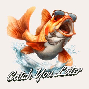 Je vous rattraperai plus tard PNG | Poisson dans des lunettes de soleil sautant par-dessus l'eau | Conception amusante de sublimation de pêche | Clipart été | Fichier de téléchargement numérique