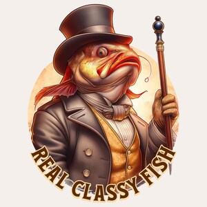 Echte noble Fisch PNG | Solides Gentleman Fisch Design | Stilvolle Fischen Sublimations Kunst | Eleganter Fisch mit Fliege | Angeln Print-Datei