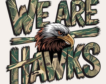 Camo Hawks PNG | Hawks Mascot Design | Hawks Sublimation PNG for Men, Women, Kids | Game Day Mug, Shirt, Cap, Hoodie Designs