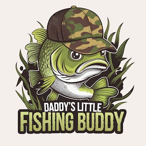 El pequeño compañero de pesca de papá PNG / Diseño de sublimación de pesca de lubina / PNG de pesca juvenil / Diseño de camiseta de pesca para niños