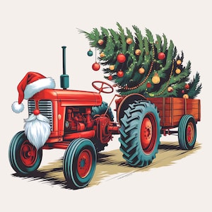 Tracteur Père Noël PNG | Design de ferme de Noël pour Vêtements | limes à sublimation pour garçons et filles | Tracteur agricole de Noël | Téléchargement instantané