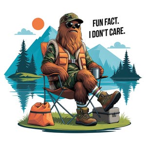 Curiosidade: Yeti PNG | Design de Pé Grande "Eu Não Me Importo" | Meme de Acampamento de Sasquatch | Arte de Humor ao Ar Livre | Impressão por Sublimação/DTF | Presente para Caminhantes Sarcásticos