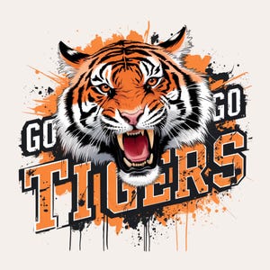 Go Tigers Go PNG | Watercolor Tiger Clipart | T-shirt Sublimation Digital File | Cute Tiger Spirit Shirt | Instant Download