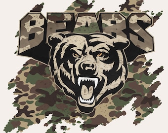 Bears Camo Shirt PNG | Bears Head Sublimation Design | Camo Bears Spirit Mascot PNG | Bears T-Shirt Design