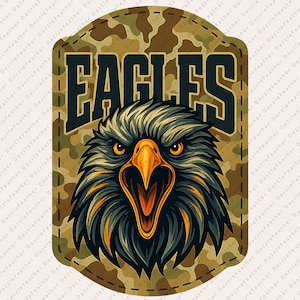Camo Eagles PNG | Eagles Crest Logo & Mascot Design | Sublimation-Ready T-Shirt Art | Digital Download for School Spirit - Fan Apparel