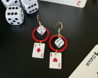 Vegas Earrings, Gambler Earrings, Playing Cards & Dice Earrings, High Roller Earrings, Casino Earrings, Poker Earrings, Gambling Earrings