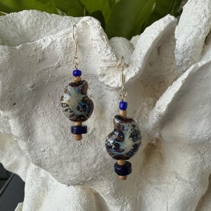 Blue, Purple & Brown Ceramic Nautilus Shell Dangle Earrings / Coastal Earrings / Beach Earrings / Shell Earrings / Nautilus Earrings