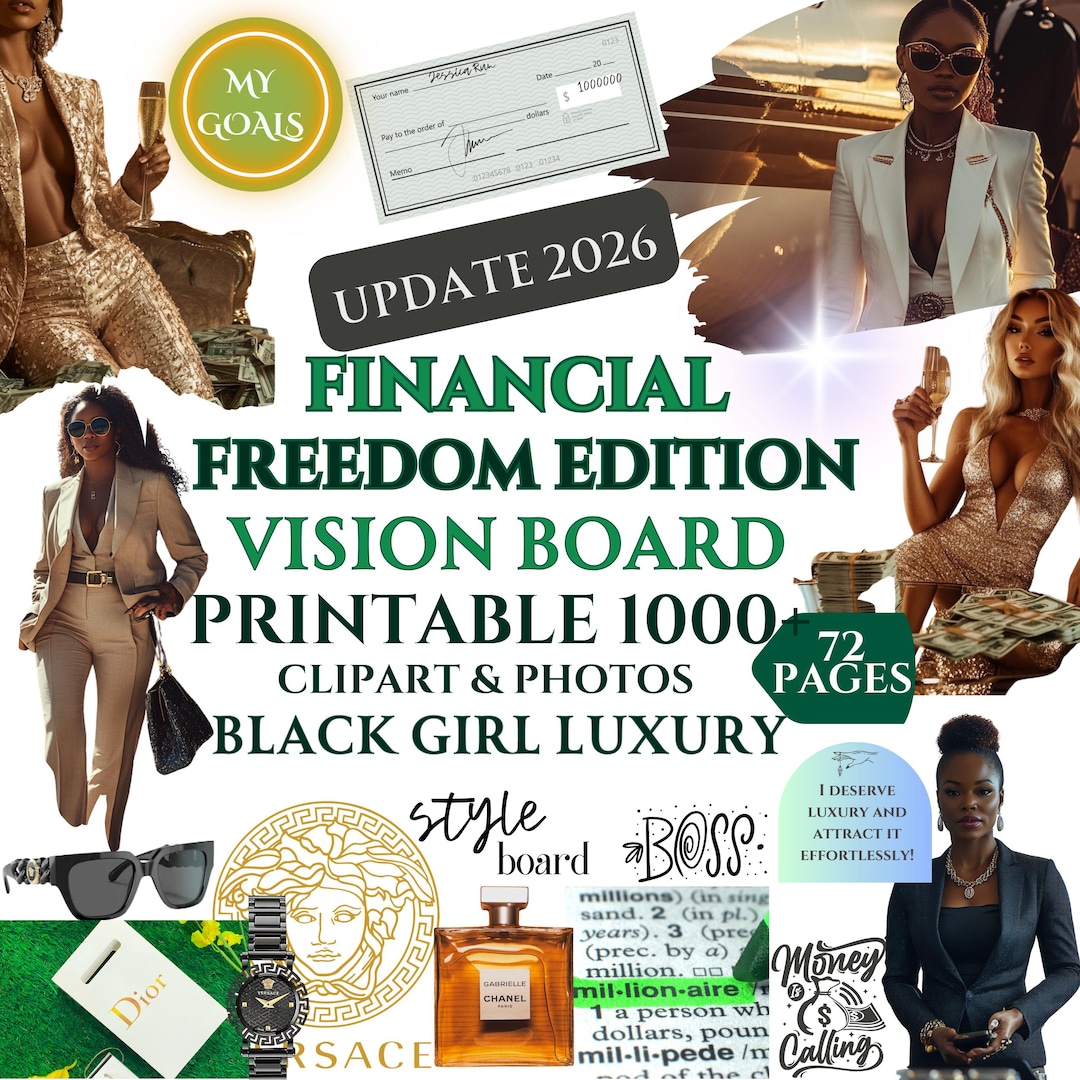Financial Vision 2026 Financial Freedom Vision Board Kit, Black Girl Luxury Aesthetic ...
