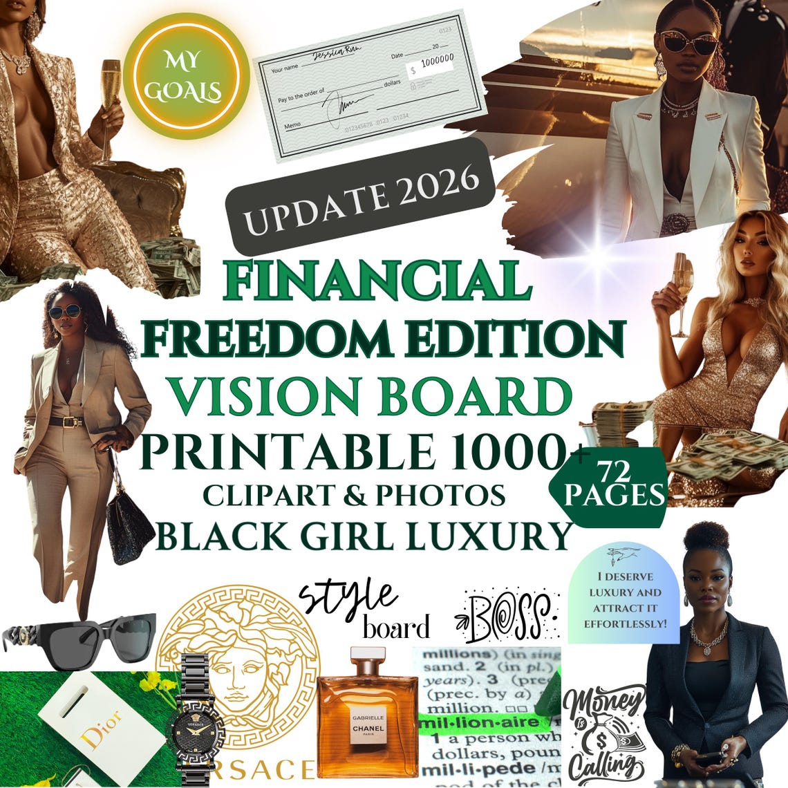 2026 Financial Freedom Vision Board Kit, Black Girl Luxury Aesthetic ...
