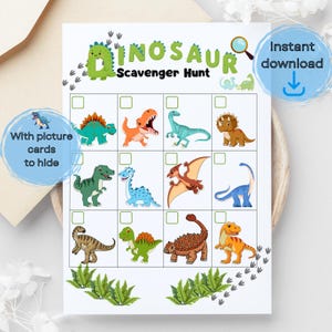 Dinosour Scavenger Hunt Game Kids Birthday Party Games Printable INSTANT DOWNLOAD