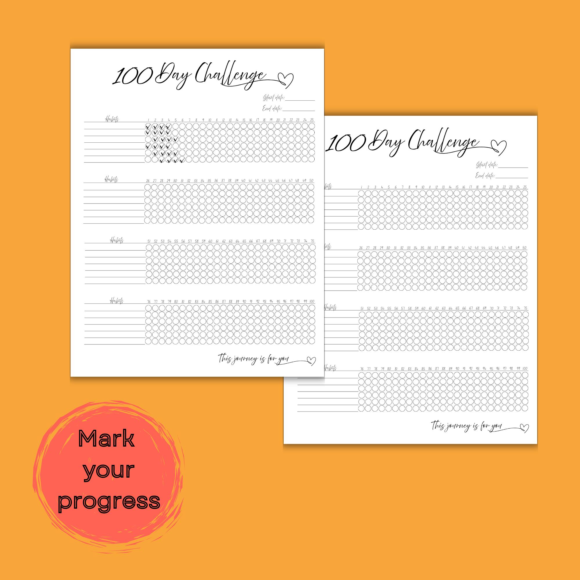 100 Day Habit Challenge Tracker, Minimalist Goal Planner (PDF Download ...