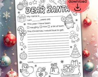 Letter to Santa Coloring Page – Printable Christmas Activity for Kids PDF