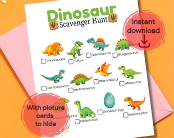Dinosour Scavenger Hunt Game Kids Birthday Party Games Printable INSTANT DOWNLOAD