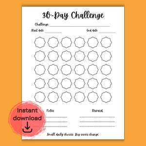 30 Day Challenge Printable, Minimalist Monthly Habits Tamplate, Self Care & Wellness Planner, Fitness Tracker