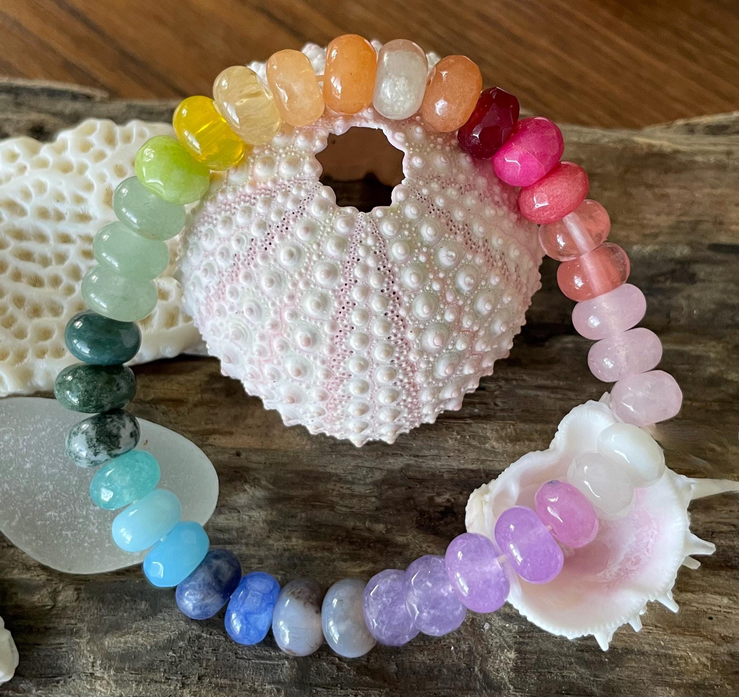 Set De Pulsera Y Pendientes De Cuentas De Piedra Lunar Arcoíris Blancas - Plata 925, Talla 7.5"