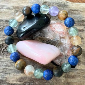 D Studenten Edelstein-Armband mit Studium, Revision und Prüfungen zu helfen.  Regenbogen Fluorit, Tigerauge & Lapis Lazuli