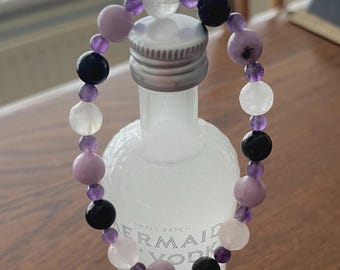 Menopause Support Crystal Bracelet with Lepidolite, Black Tourmaline, Rose Quartz and Amethyst
