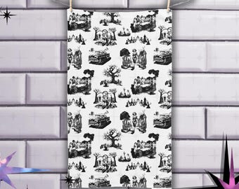 Zombie Toile Hand Towel: Retro Horror Kitchen & Gothic Decor