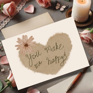 Tarjeta Plegable Minimalista San Valentín | Diseño Artesanal con Corazón y Flor | Frases en Español e Inglés | Imprimible PDF