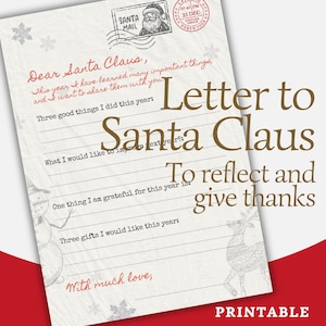 Letter to Santa Claus for Kids | Printable Christmas Reflection Sheet | Gratitude and Wishes