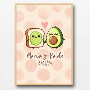Lámina personalizada pareja kawaii | Nombre + fecha |Regalo boda, aniversario, San Valentín | Imprimible digital