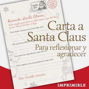 Carta reflexiva para Santa Claus en español | Carta a Santa imprimible | Reflexión y gratitud para niños